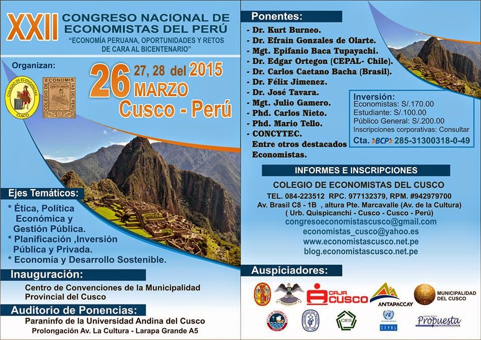 Investigaciones auspiciadas por CIES en XXII Congreso de Economistas