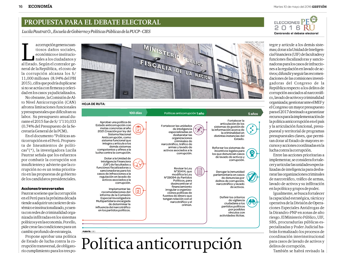 Política anticorrupción debe centrarse en lavado de activos y narcotráfico
