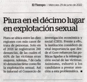 Piura en el decimo lugar en explotación sexual