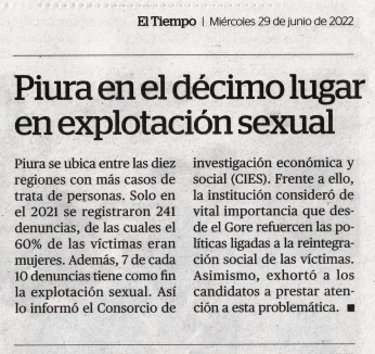 Piura en el decimo lugar en explotación sexual