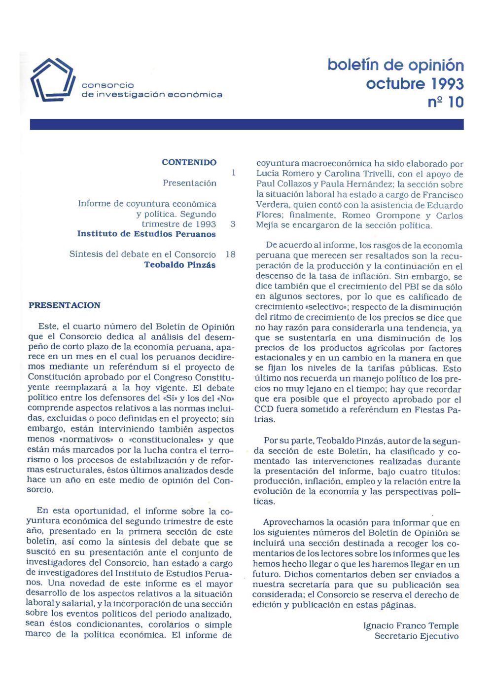 Boletín de opinión: Análisis de la economía peruana, 1993-II