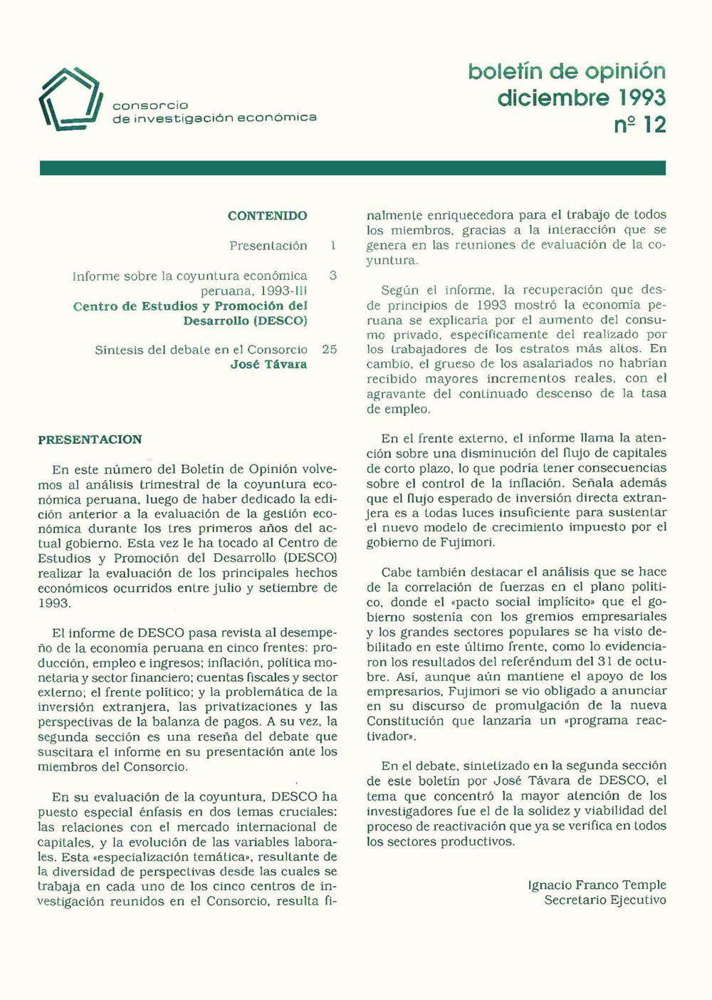 Boletín de opinión: Análisis de la economía peruana, 1993-III