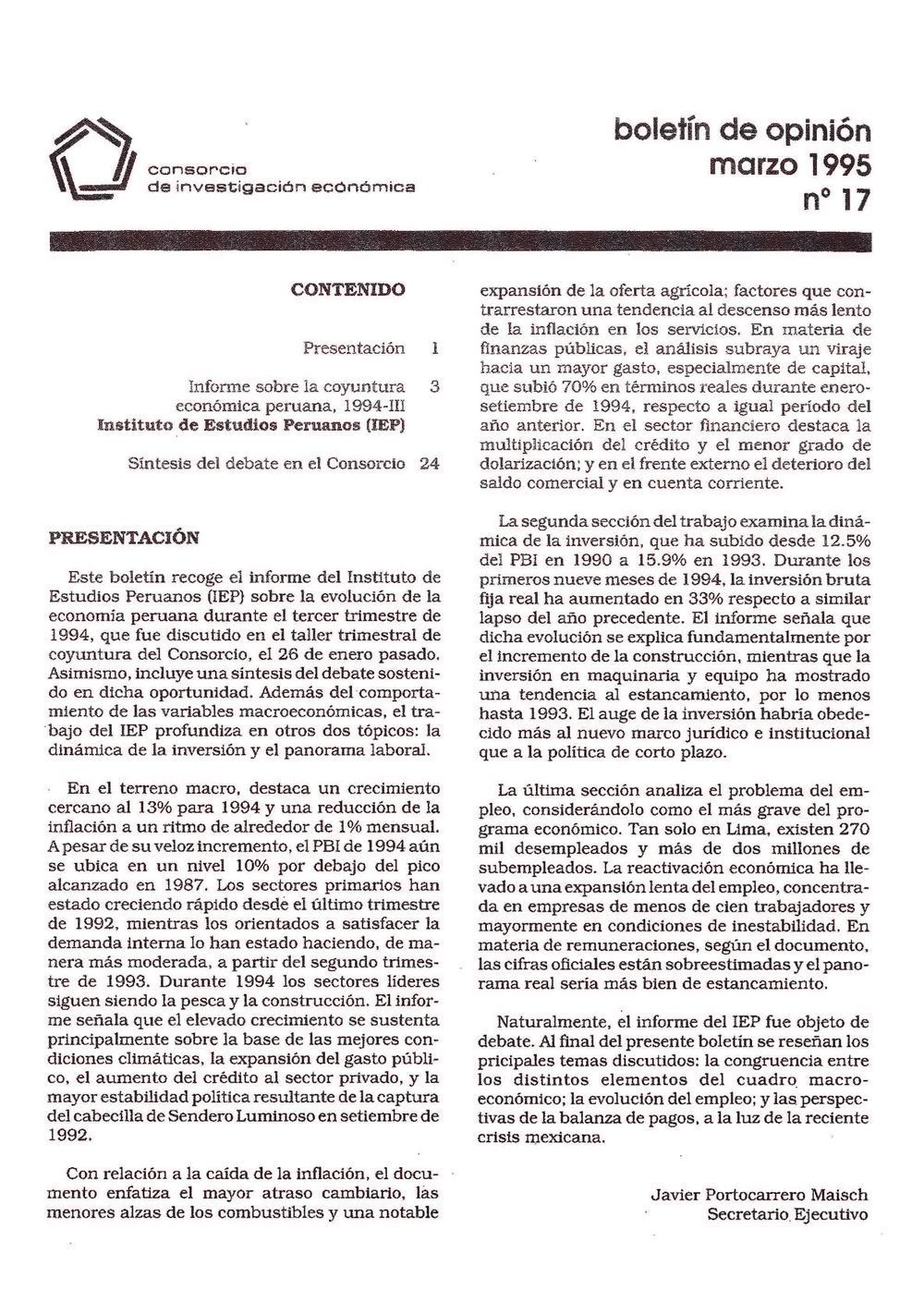 Boletín de opinión: Análisis de la economía peruana, 1994-III