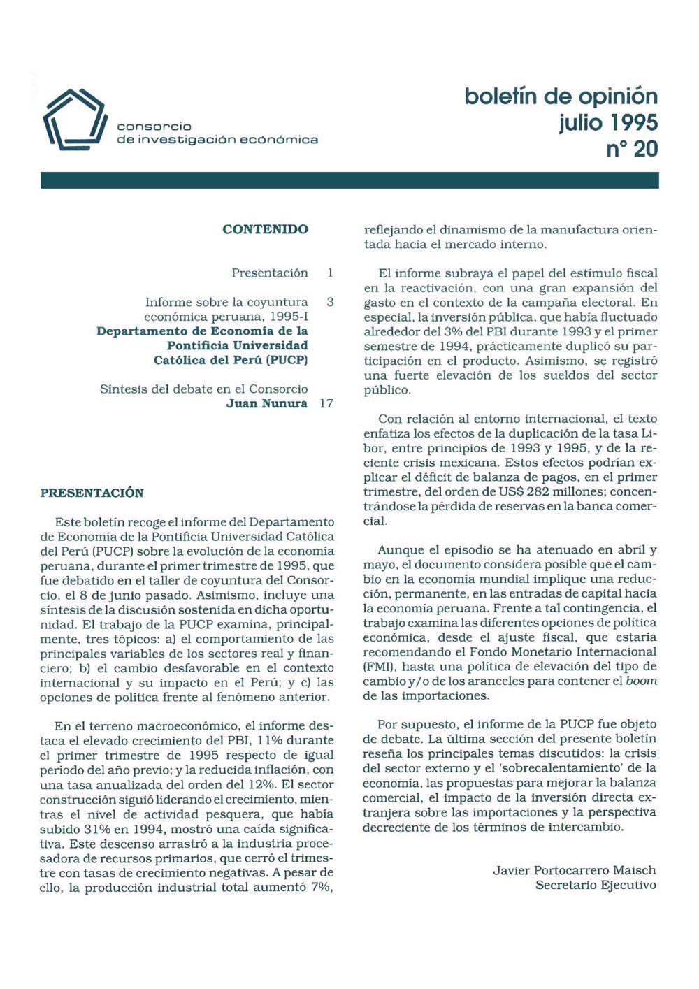 Boletín de opinión: Análisis de la economía peruana, 1995-I