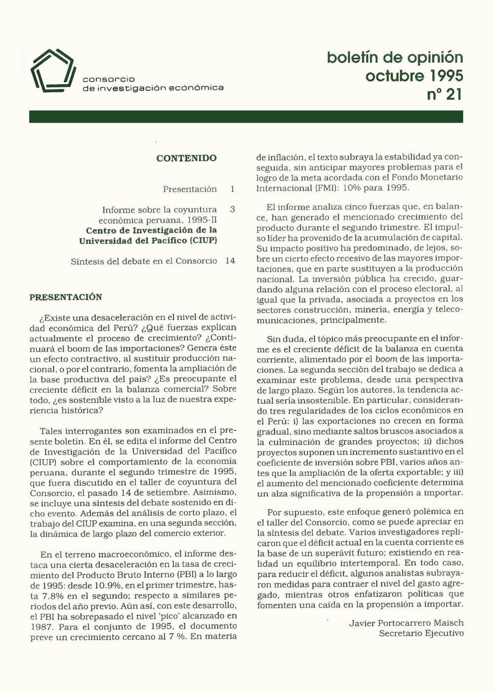 Boletín de opinión: Análisis de la economía peruana, 1995-II