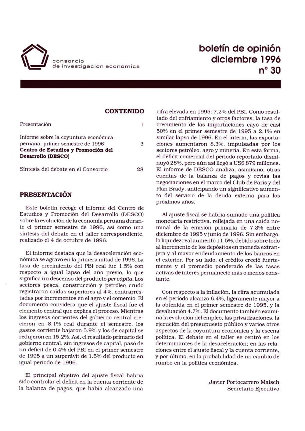 Boletín de opinión: Análisis de la economía peruana, 1996-I