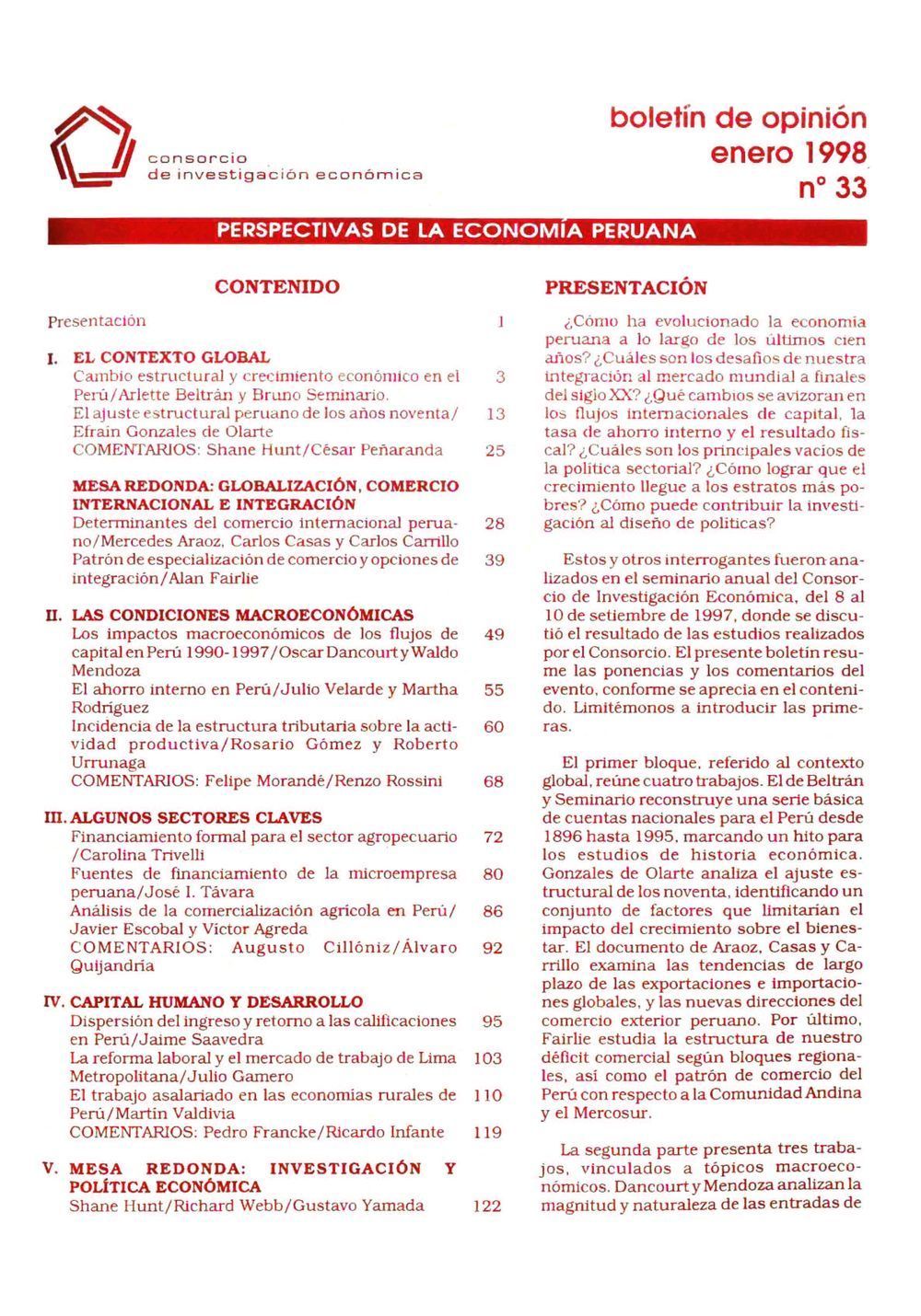 Boletín de opinión: Perspectivas de la Economía Peruana VI Seminario Anual CIES 1997