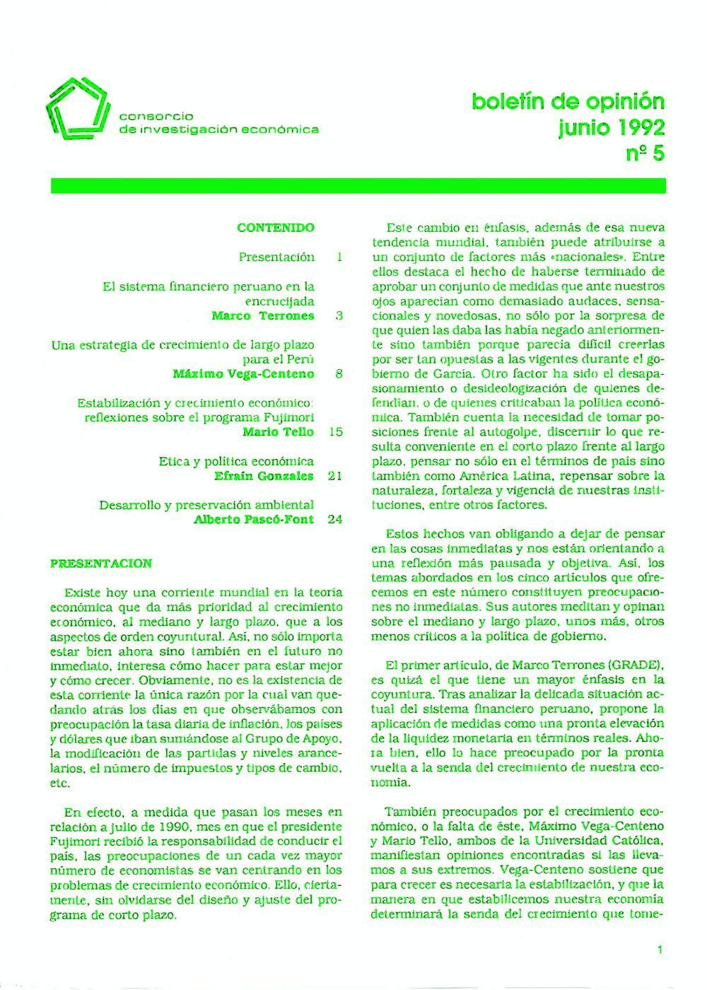 Boletín de opinión: Programa Económico, situación actual y perspectivas – I Seminario Anual CIES 1992
