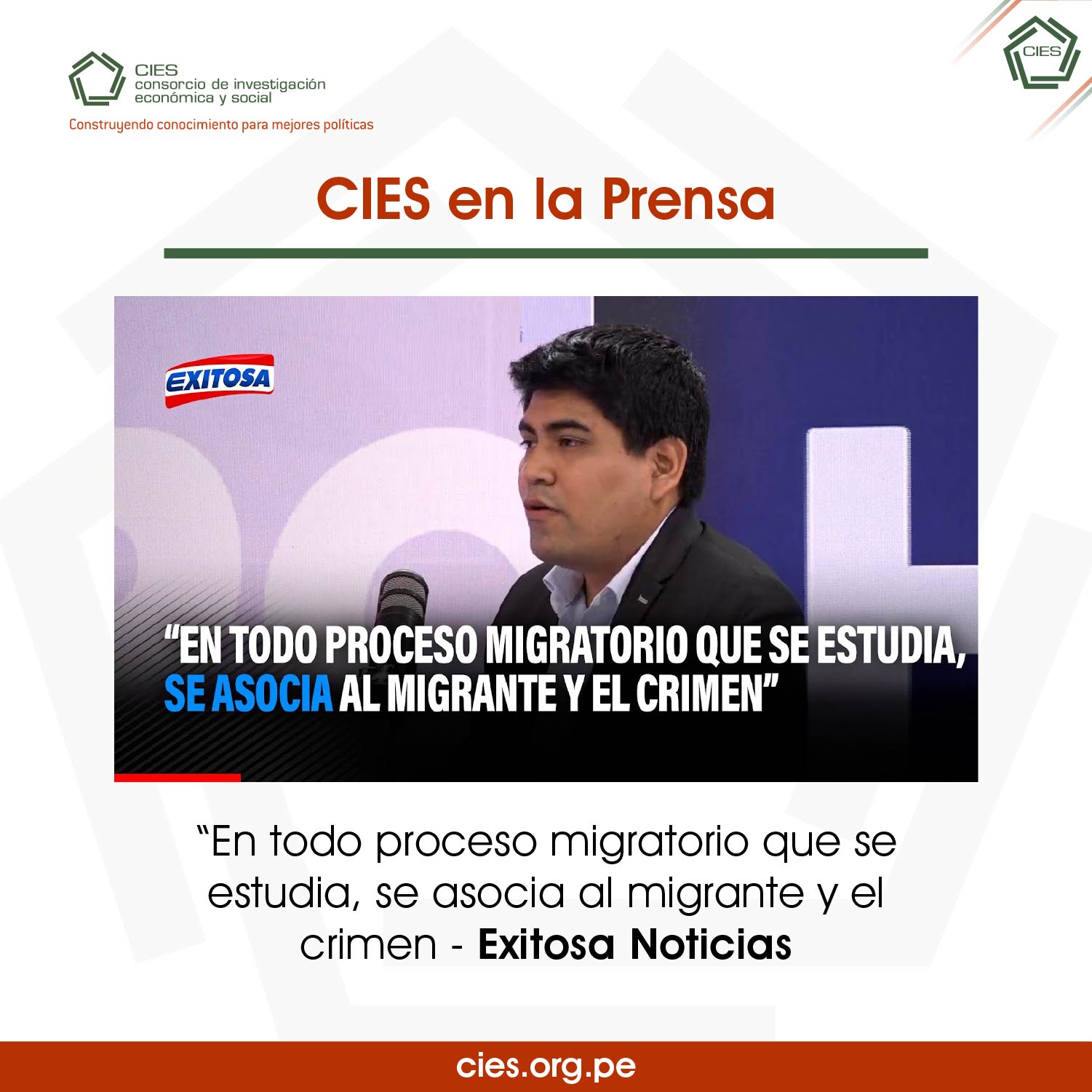IEP: En todo proceso migratorio que se estudia, se asocia al migrante y el crimen – CIES en la Prensa
