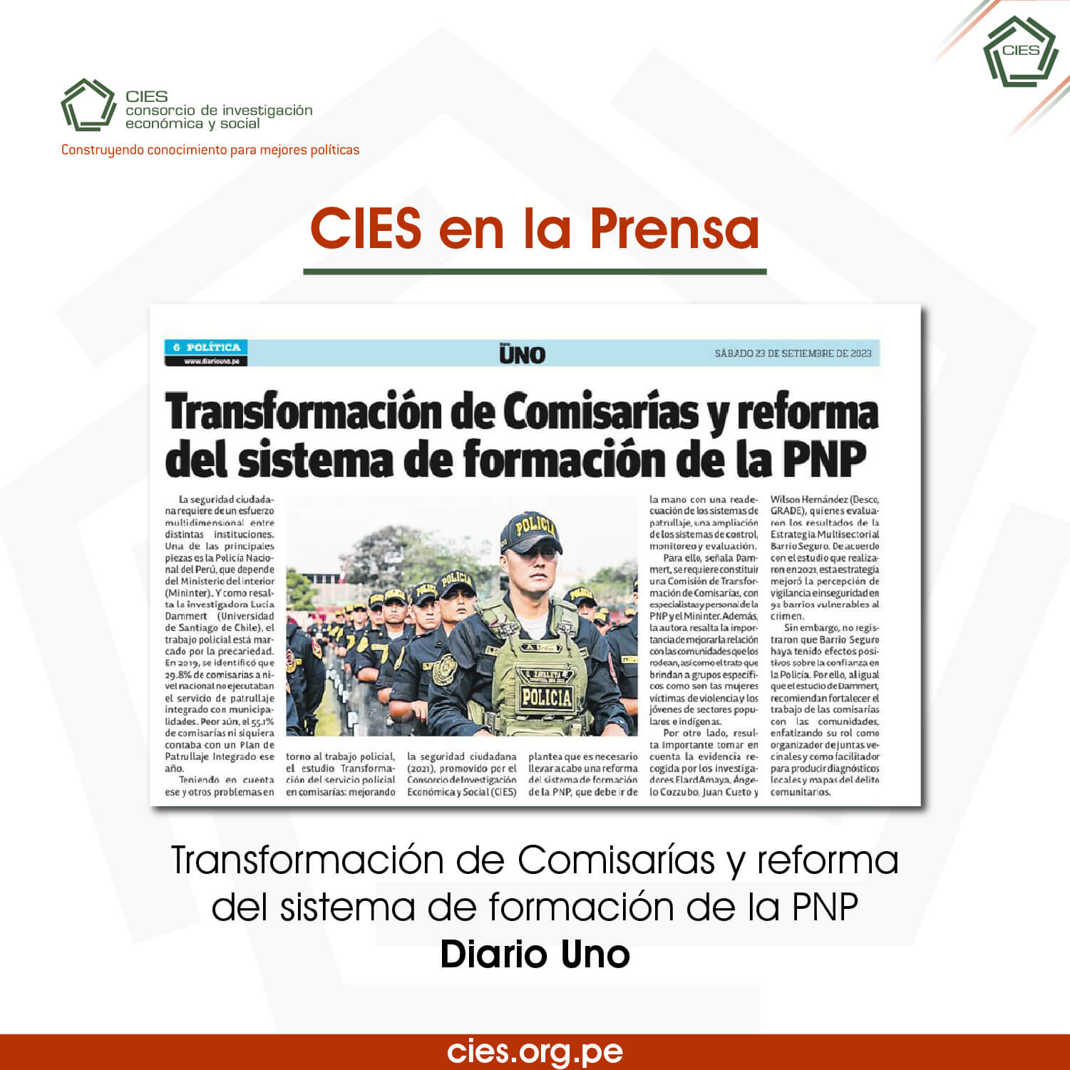 Transformación de comisarías y reforma del sistema de formación de la PNP